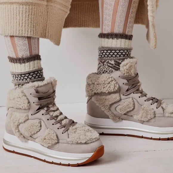 Voile Blanche Shoes - New Voile Blanche x Free People Maran Flash High Nubuck Leather Shearling LaceUp